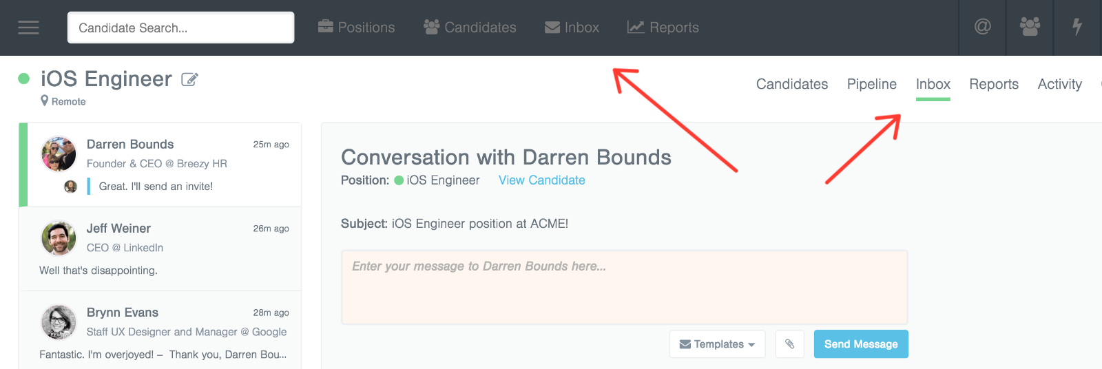 breezy candidate inbox